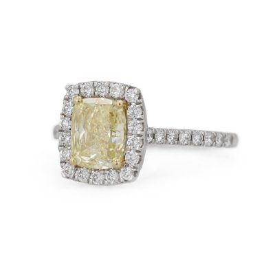 Bague diamant jaune taille coussin