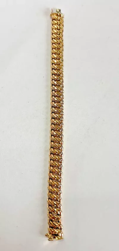 Gourmette Américaine femme occasion bracelet 20cm largeur 12mm or jaune 18 carat